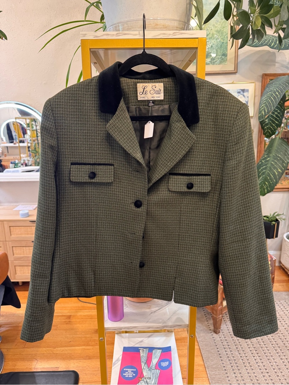 Vintage, Le Suit Green Jacket with Black Velvet Collar
